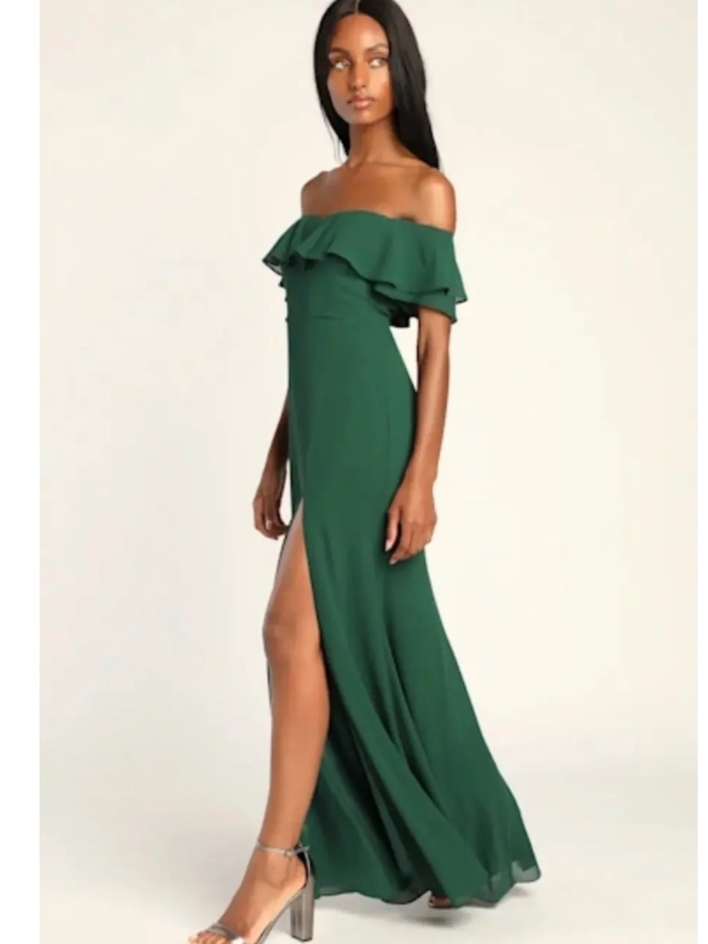 Lulu's Enchanting Endeavor Green Ruffled Off Shoulder Maxi Dress 1X NWT Holiday